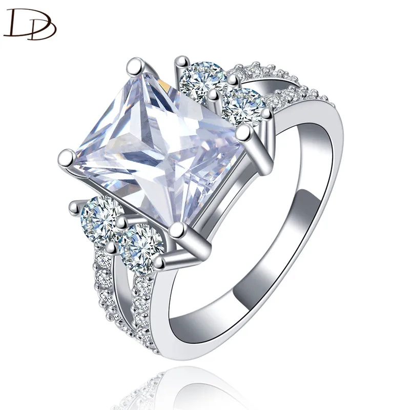 

White Gold Color Vintage Rings For Women Big Square AAA Zircon Jewelry Wedding Fashion Engagement Top Quality Anel Femme DD125