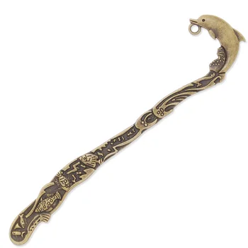 

Hot Sale Metal Alloy Carved Stripes Patterns Bookmarks, Antique Bronze Dolphin Type Bookmark, 28*123 mm, 10 pcs/lot-C3917