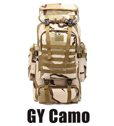 80L Arrmy стиль водонепроницаемый альпинистский походный Военный Тактический Рюкзак Сумка для кемпинга альпинизма Открытый Спорт Molle 3P сумка - Цвет: GY Camo