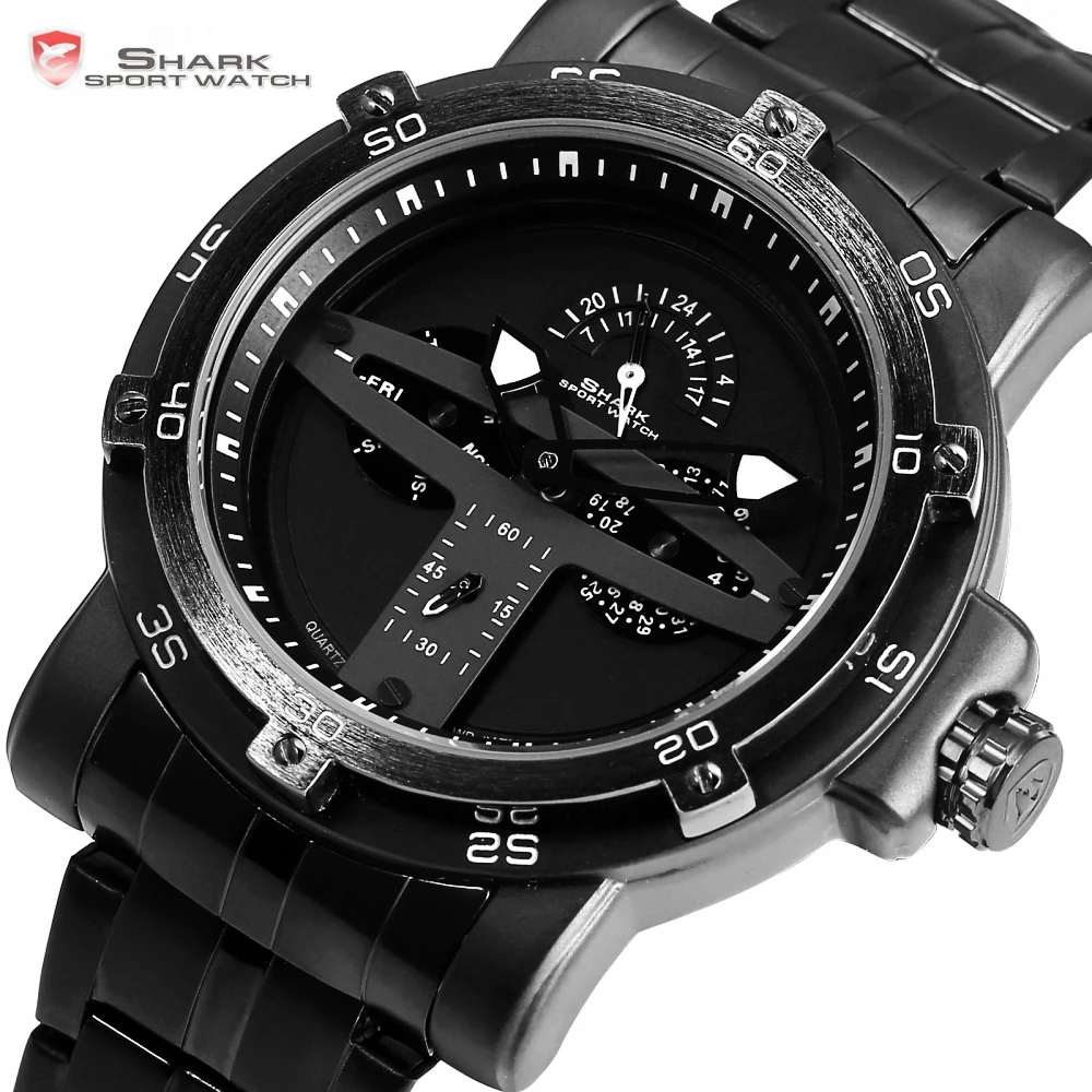 Greenland Shark Sport Watch Brand Creative Black Date Calendar Waterproof Steel Band Quartz Men Watches Masculino Relogio /SH426