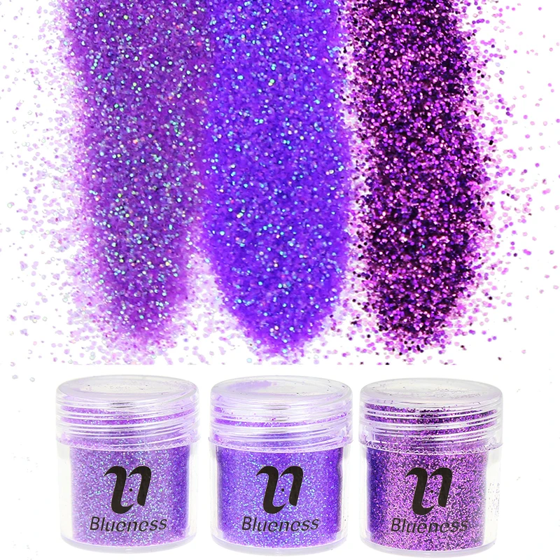 3 Bottle/Set 3 Style Purple Sequin Dust Gem Nail Glitter Decorations Acrylic UV Glitter Powder