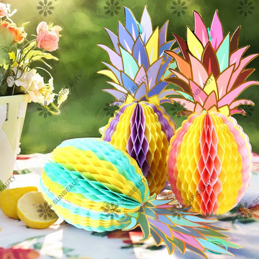 

Multi-color Paper Pineapple Shape Honeycomb Decor Summer Party Table Centerpiece Beach Pool Luau Tropical Jungle Party(3pcs)