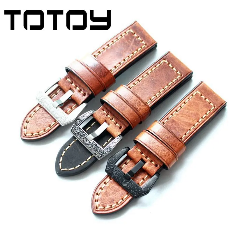 

TOTOY Italian Tree Cream 22MM 24MM Watchbands Soft Suitable for PAM111 Cow Leather Strap, Men's Retro Watchbands