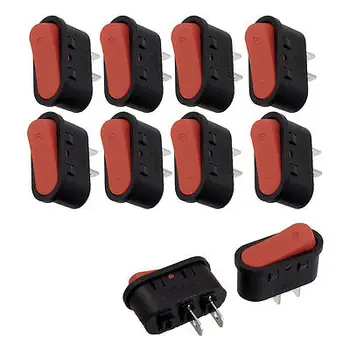 

10 Pcs SPST Oval Red On/Off Rocker Switch AC 250V/6A 125V/10A 28x13mm KCD1-106