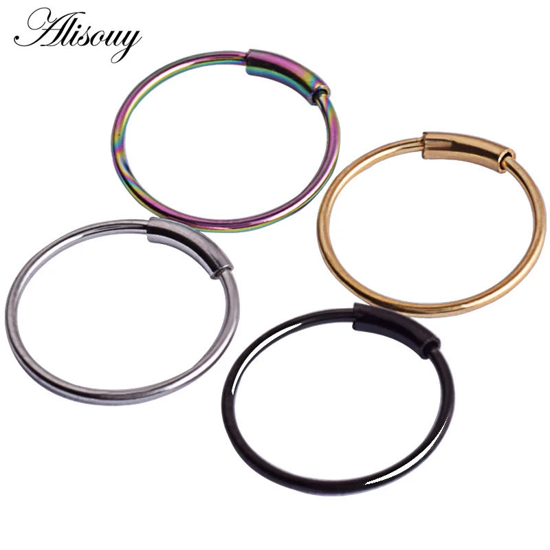 Alisouy 1pcs 22g Steel Hinged Clicker Seamless Piercing Nose Ring Hoop Lip Ear Ring-6/8/10mm Body Jewelry Piercing Clip Gift