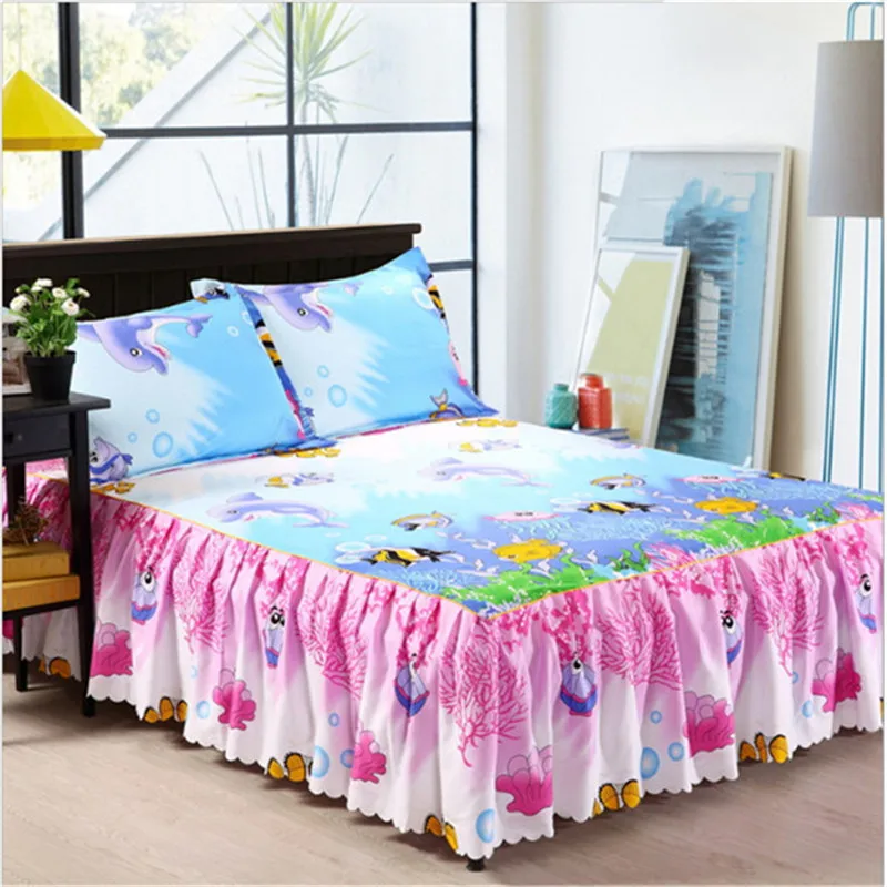 

undersea world 100% Cotton bed skirt Bed sheet Bedspread bed skirt Home textile bedding size 120*200/150*200/180*200/200*220