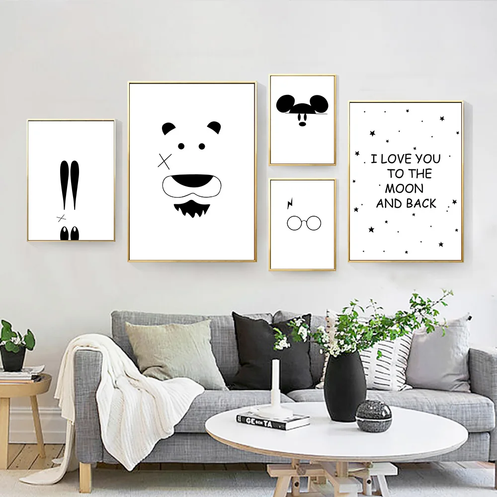 

Abstract Animal Canvas Painting Cartoon Posters And Prtins Black And White Baby Room Decor Nursery Poster Wall Painting Unframed
