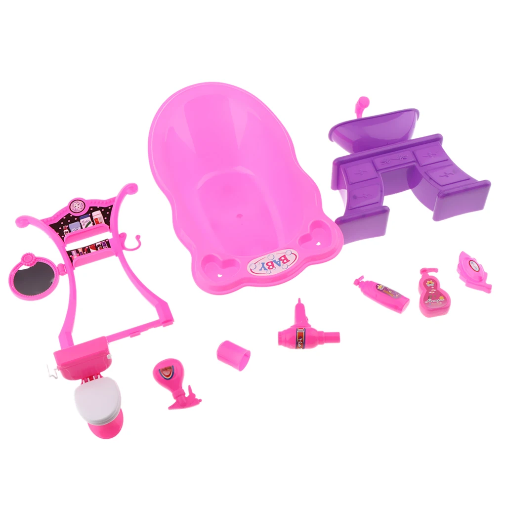 Simulation Pretend Play Bath Toys Fashion Doll Bath Sets Bathtub Toilet Wash Sink Furniture Toy Kids Pretend Play Toy