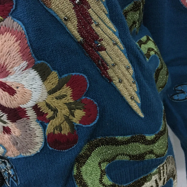 Превосходное качество, модный шерстяной свитер для подиума, женский роскошный винтажный пуловер с длинным рукавом, вышивкой бисером и птицами