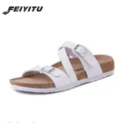 Feiyitu человека пробки тапочки Сандалии для девочек новый летний Для мужчин Лоскутная пляж Направляющие двойной пряжкой Вьетнамки цвет