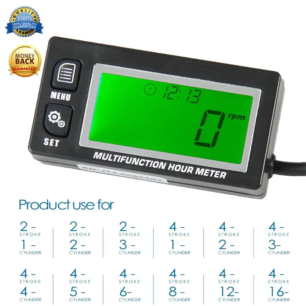 

Tachometer Functional Digital Inductive Gasoline Engine Hour Meter Voltmeter with Clock 2 & 4 Stroke Tachometer Maintenance