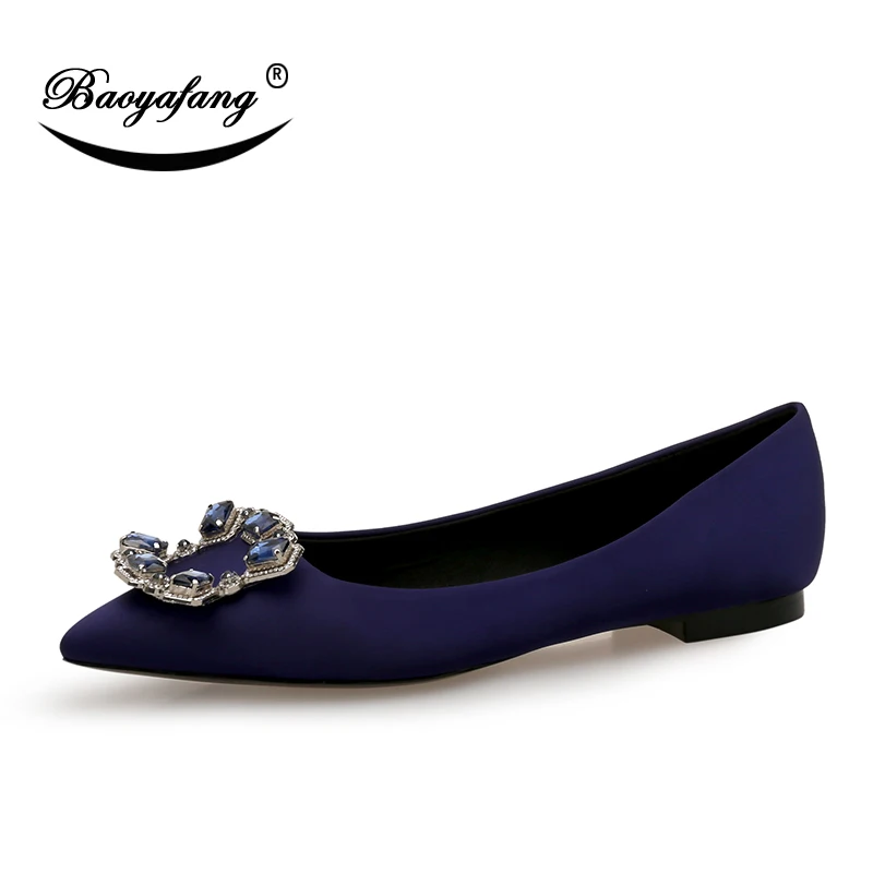 BaoYaFang шампанского crystal Для женщин обувь свадебные туфли на плоской подошве с пряжкой Женская модная обувь femme Новое поступление вечерние туфли