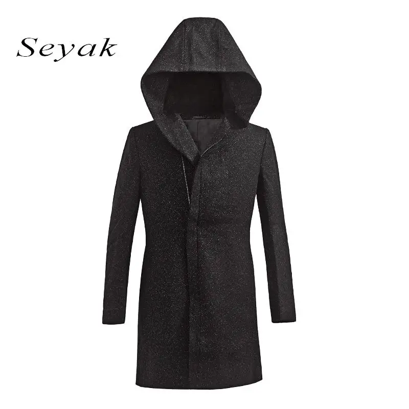 Seyak 2017 Новая мода длинный плащ пальто Для мужчин зимние S 48% шерсть - Цена: 