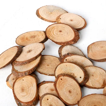 

100pcs/lot Unfinished Natural Round Wood Slices Oval With Tree Bark Log Discs For DIY Crafts Wedding Party Painting Decoration