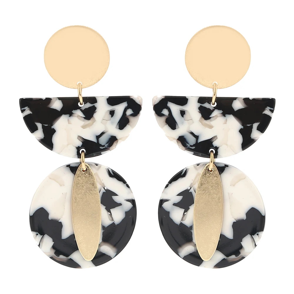

Acrylic Earrings Women's Cellulose Acetate Round Crescent Metal Drop Resin Earrings