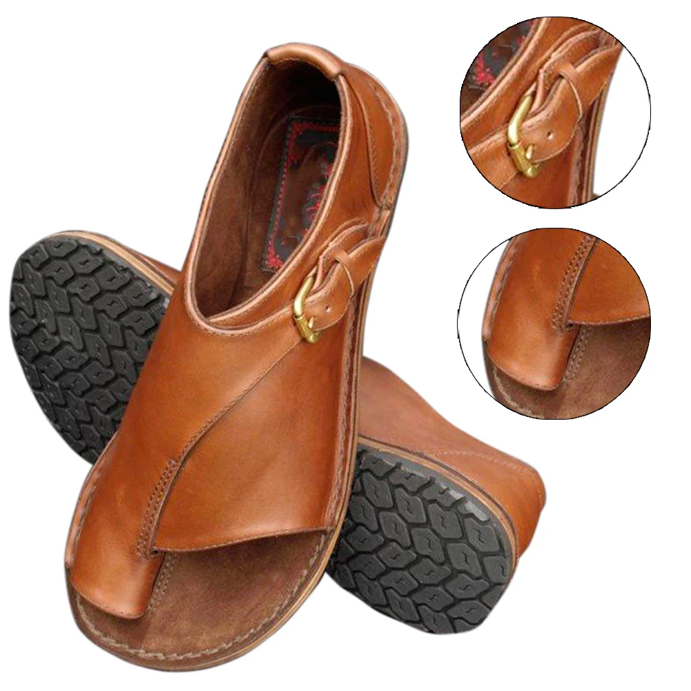 

Flat Leisure Women Sandal PU Leather Soft Buckle Strap Breathable Open Toe Summer Big Toe Foot Correction Orthotics Beach Casual