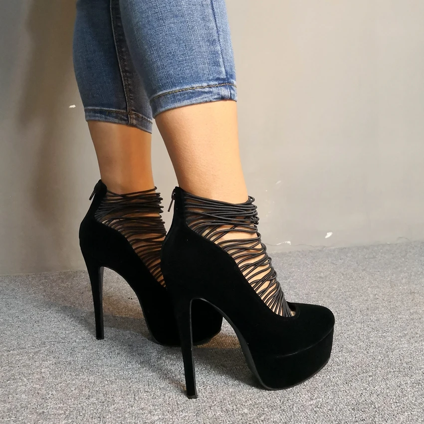 2019 New Plus Big Size 35-52 Black Red Zip Fashion Sexy High Heel Platform Spring Party Female Lady Shoes Women Pumps D1287