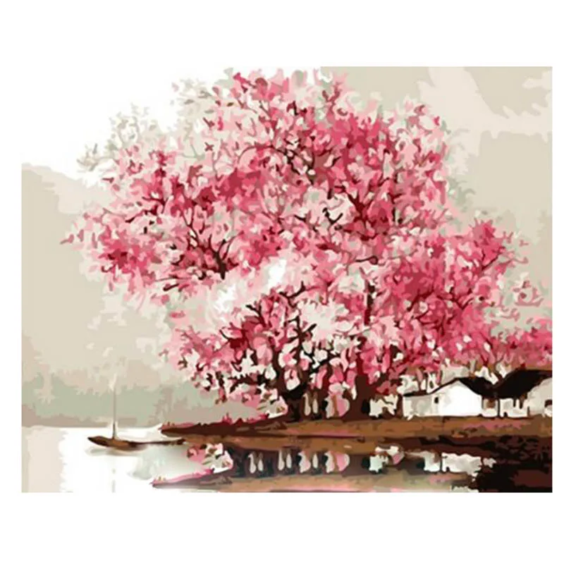  SAKURA  Cherry Pohon  Minyak Lukisan  Dengan Nomor 60x50 cm 