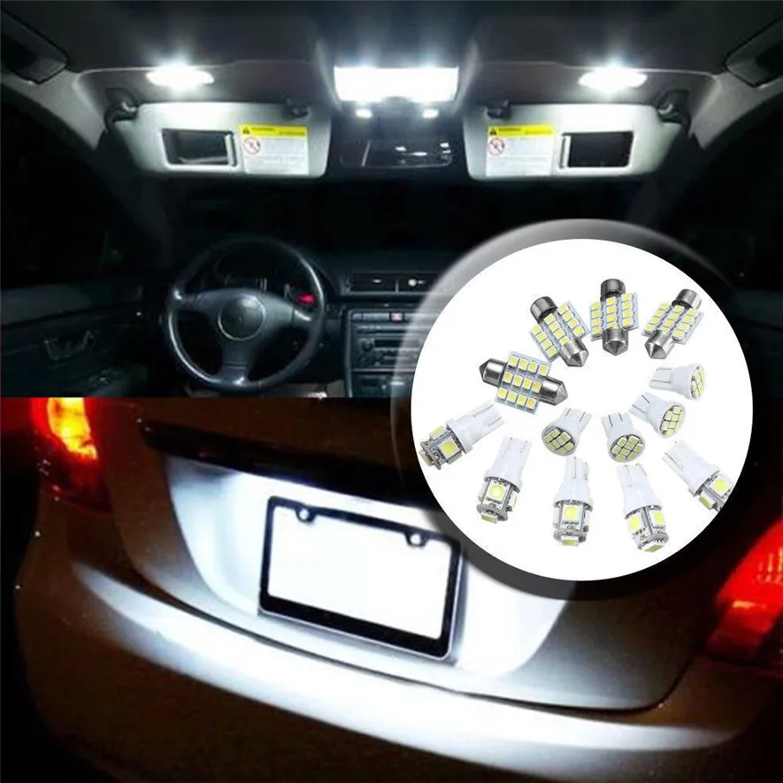 13Pcs Car White LED Lights Kit for Stock Interior & Dome & License