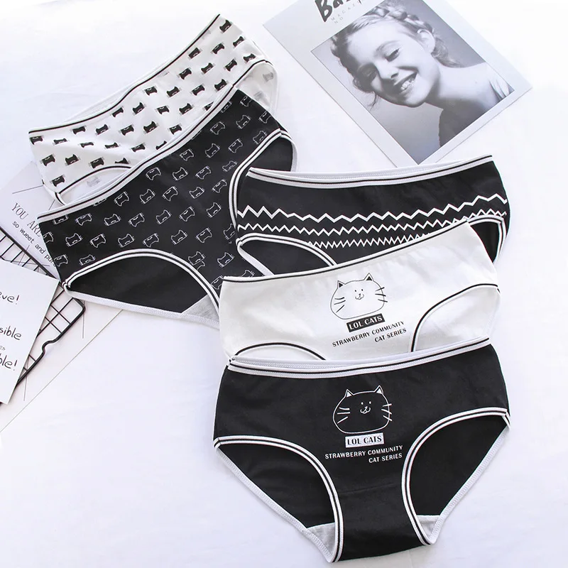 

Markdown sale New Teenage Underpants Cat Printed Young Girl Briefs Black White Panties Girl Cotton Panties Kids Underwear A29
