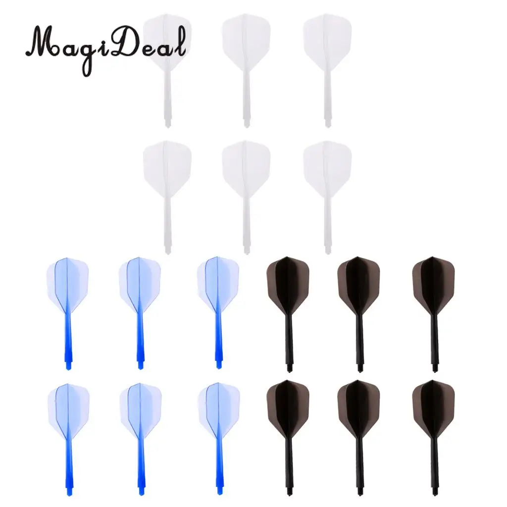 MagiDeal 18 Pieces Plastic Transparent 2BA Thread Dart Shafts Dart Flights Black White Blue Mix 