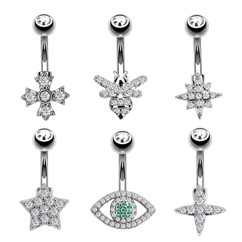 

New 1PC Fashion Steel Belly Button Rings Zircon Style Piercing Navel Piercing Navel Earring Silver Belly Piercing Body Jewelry