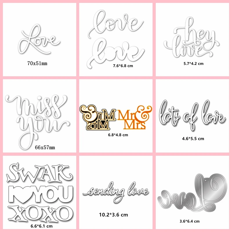 

FALL IN LOVE SERIES Letter Cutting Die Embossing DIY Stencil Decoration Scrapbooking Template Album Paper Card Making