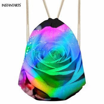 

INSTANTARTS Beauty 3D Flower Rose Print Women Drawstrings Bags Multifunction Storage Bag Fashion Softback Travel Beach Backpacks