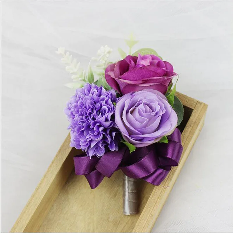 New Creative Light Purple Rose Corsage&Wrist Flowers Groomsman Article