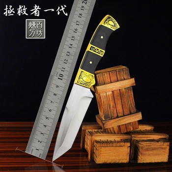 

Tactical Authentic self-defense small straight knife outdoor survival tool high hardness tactical copper handle Handmade knife