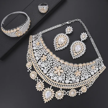

Siscathy 2019 High Quality 4Pcs Women Engagement Nigeria Jewelry Sets Luxury Cubic Zirconium Necklace/Earrings/Ring/Bracelet