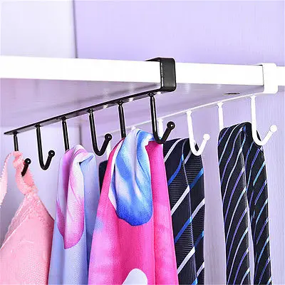 6 Hooks Cup Holder Hang Kitchen Cabinet Under Shelf Storage Rack Organiser Hook