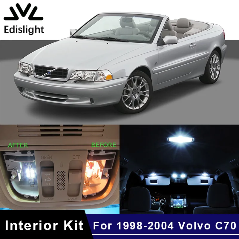 

Edislight 14Pcs White Canbus No Error LED Lamp Car Bulbs Interior Package Kit For 1998-2004 Volvo C70 Map Dome Door Plate Light