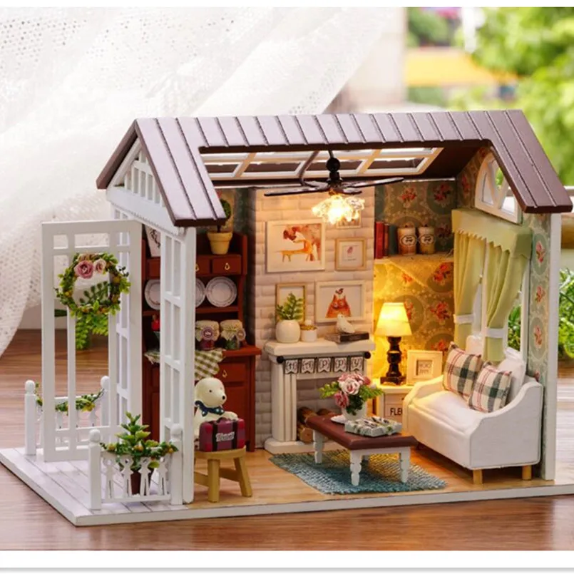  Saat bahagia diy  mainan  kayu rumah  miniaturas dollhouse 