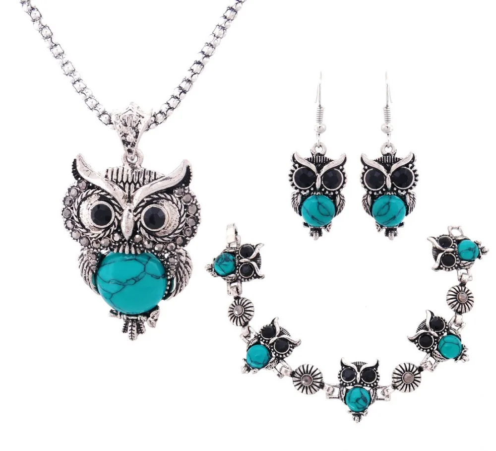 Trendy Stone Owl Jewelry Sets for Women Wedding Party Boho Necklace