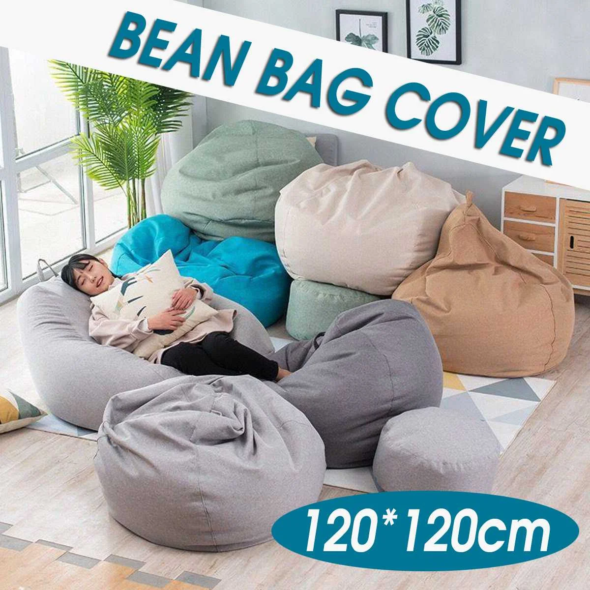 

120x120CM Large Bean Bag Sofa Chair Cover Lounger Ottoman Seat Living Room Furniture Beanbag Bed Pouf Puff Couch Lazy Tatami