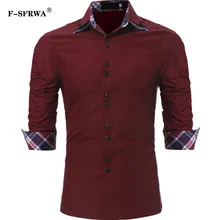F-SFRWA человек рубашки бренда Мода г. мужские рубашки с длинными рукавами Топы сплошной цветной лацкан высокое качество Мужская одежда рубашки Slim XXXL