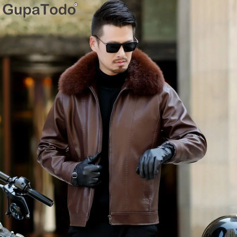 

Winter luxurious Brand Genuine Leather Jacket Men New Style Luxury Lapel Collar Male Leather Suits For Men Sheepskin Jack