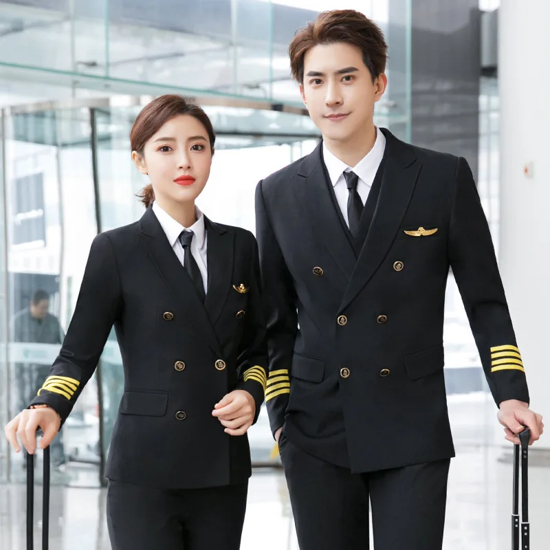 Flash Sale Aviation Captain Uniform Male Pilot Empty Uniform Professional Suit Overalls Korean Version The Self-cultivation Ladies Uniform