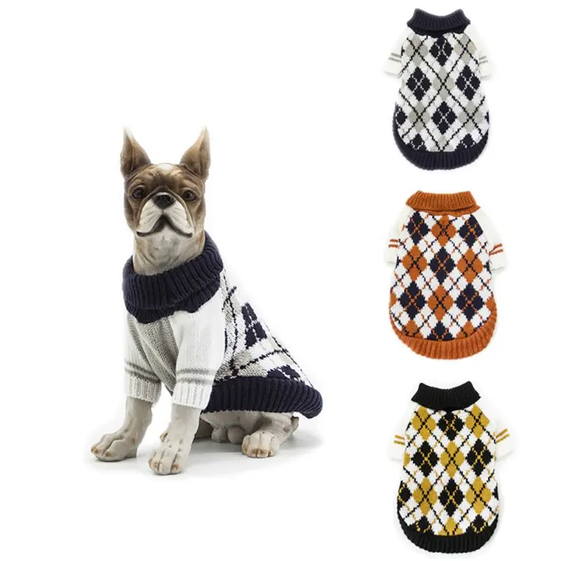 

Puppy Cat Sweater Winter Jacket Dogs Autumn And Winter Coat British Style Costume Rhombus Design Knitwear Apparels