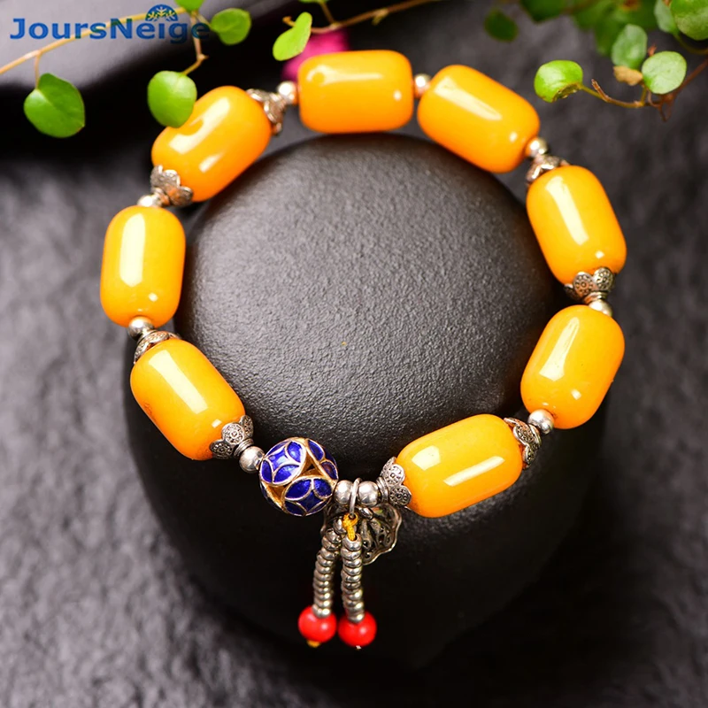 

Wholesale Old Yellow Natural Crystal Bracelets Drum Bead With Roasted Blue for Women Tibetan Style Hand String Crystal Jewelry