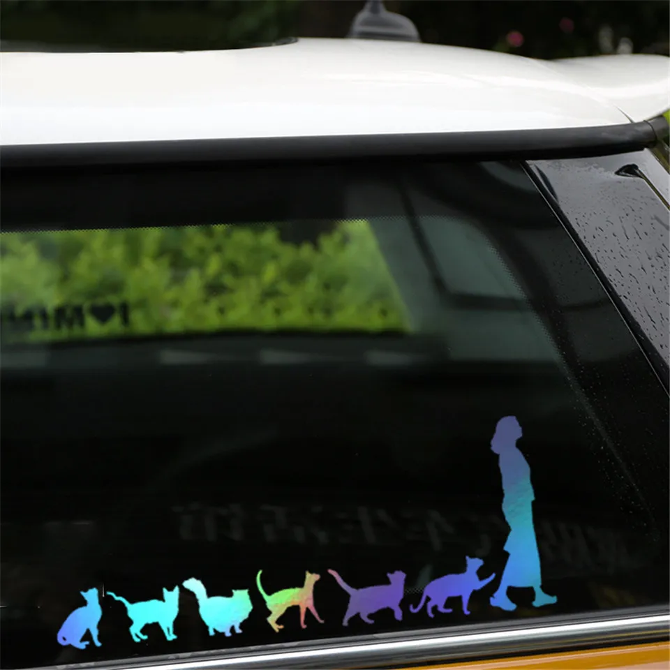 Cats Following Woman Funny Car Styling Decoration Stickers Lovely Cool Cartoon Car Sticker (5)