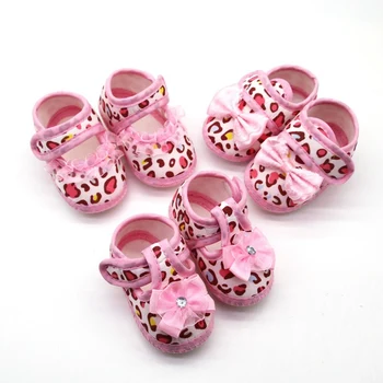 

Baby Girls Leopard Printed Lace Bow Anti-Slip Shoes Toddler Soft Soled First Walkers