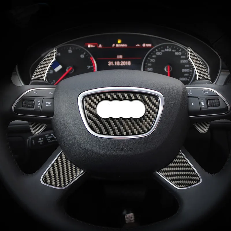 Углеродное волокно для укладки волос Рулевое колесо украшения накладка Стикеры для Audi A6 C7 2012- дверные ручки полосы авто аксессуары