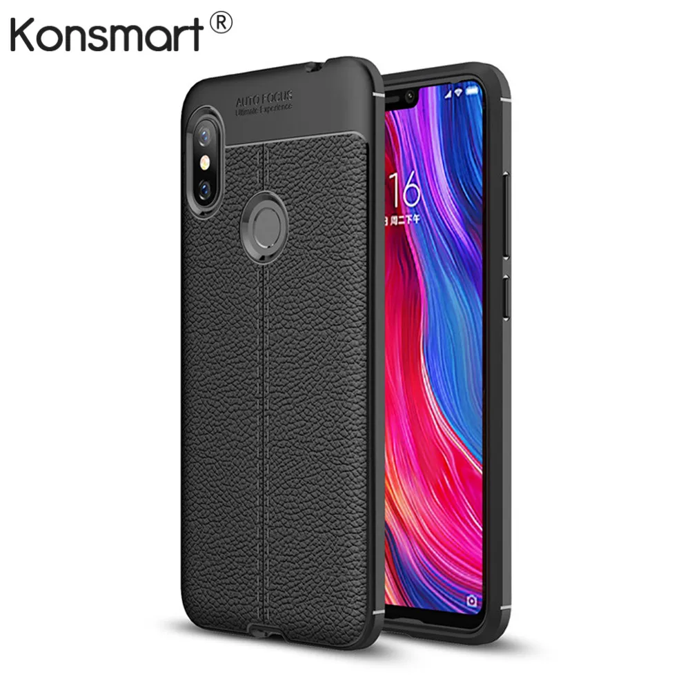 

For Xiaomi Redmi Note 6 Pro 4GB 64GB Cover Soft Bumper Leather Texture Silicone Rugged 6.26" Case Redmi Note 6 Pro Shell Konsmat