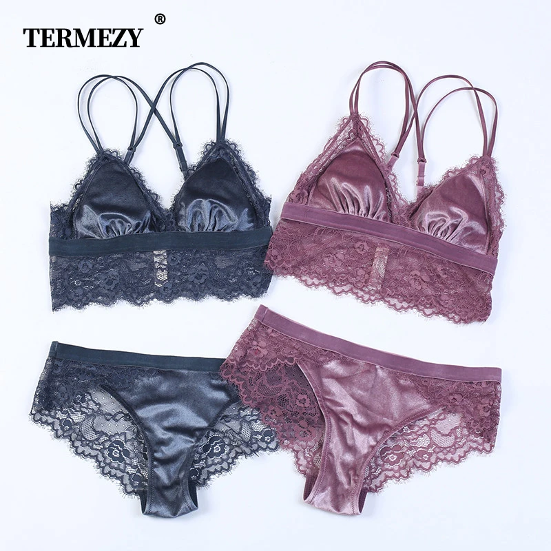 Женское бархатное нижнее белье TERMEZY новый комплект с бюстгальтером широкими