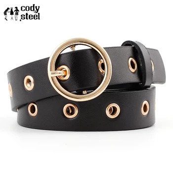 

Cody Steel Belt Leather Female Round Metal Pin Buckle Circle Belts Brand Ladies Fashion Punk O Ring Women's Belt