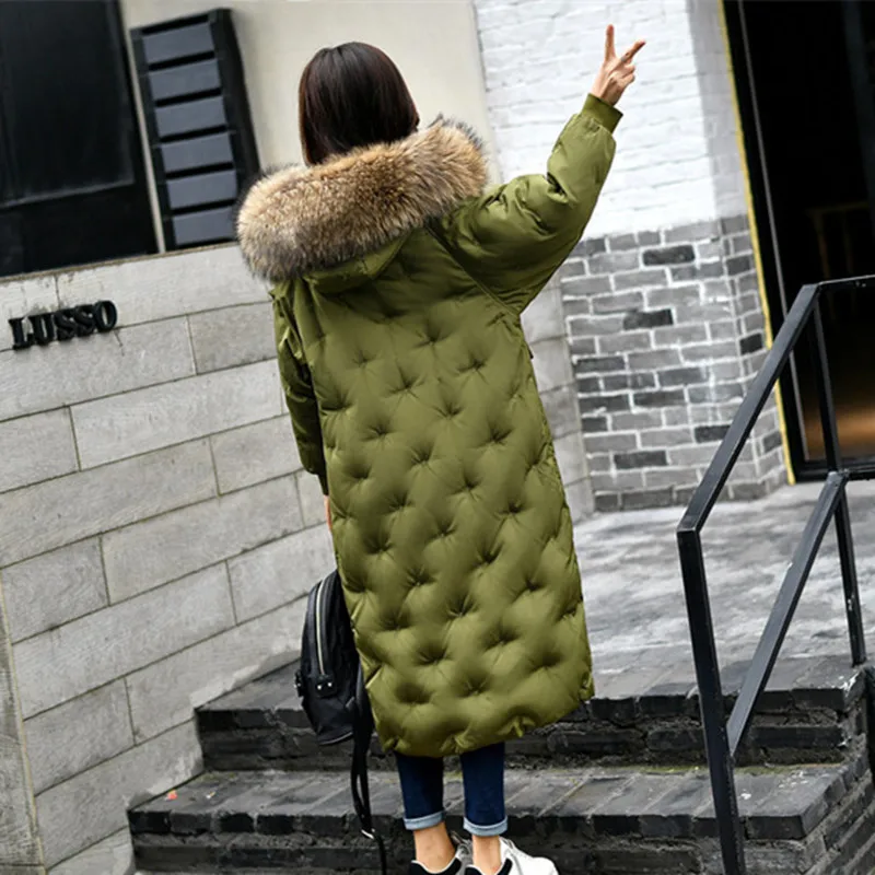 XSJPZH Down Jacket Woman Hooded 2018 Winter Extra Large Women's Long Section Full of Stars Thick Scorpion Fur Collar Coat SH177