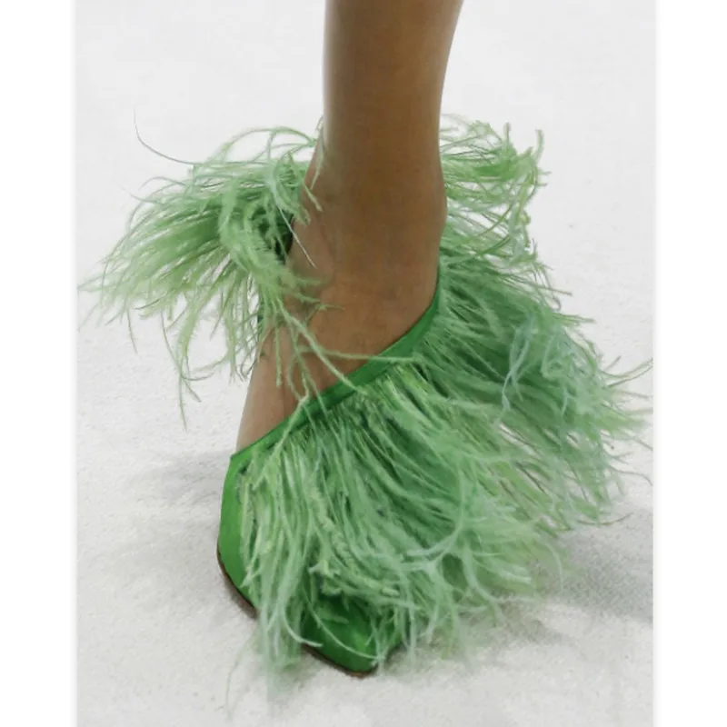 Г. Новые весенние однотонные туфли-лодочки с острым носком и перьями Женская Модная шелковая обувь на высоком каблуке-шпильке с эластичной лентой женская обувь