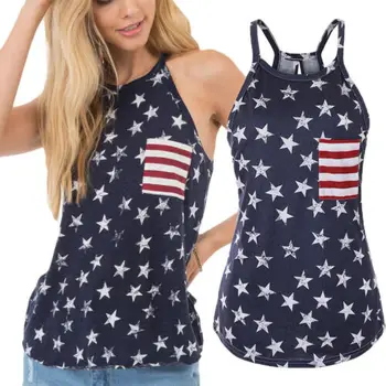 

Crop Top Fashion Women's Summer Vest American Flag Print Tees Tank Tops T-Shirts Tops